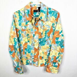 Nicole By Nicole Miller Summer Tropics Floral Print Denim Style Jacket Size 8
